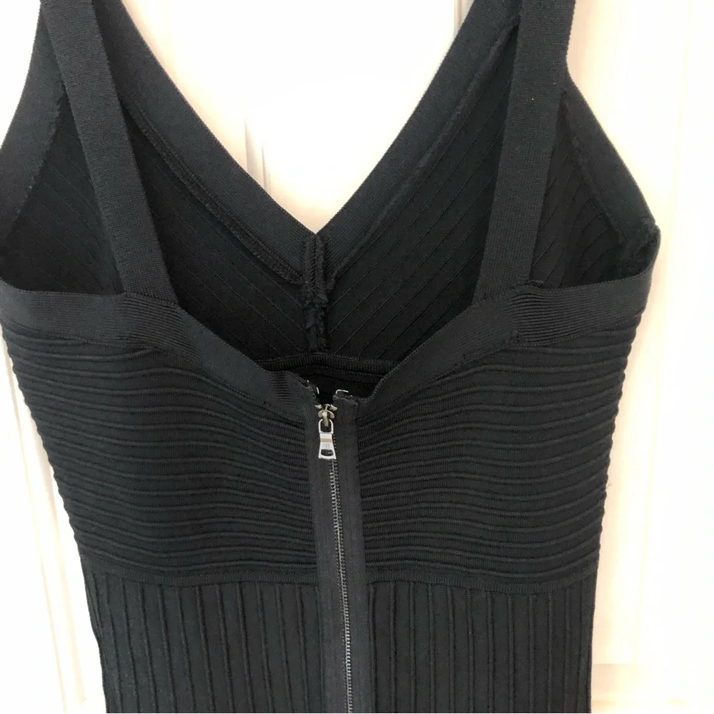 BCBGMaxAzria cocktail dress black ribbed mini full skirt, straps, Sz S, Elegant! - Picture 7 of 16